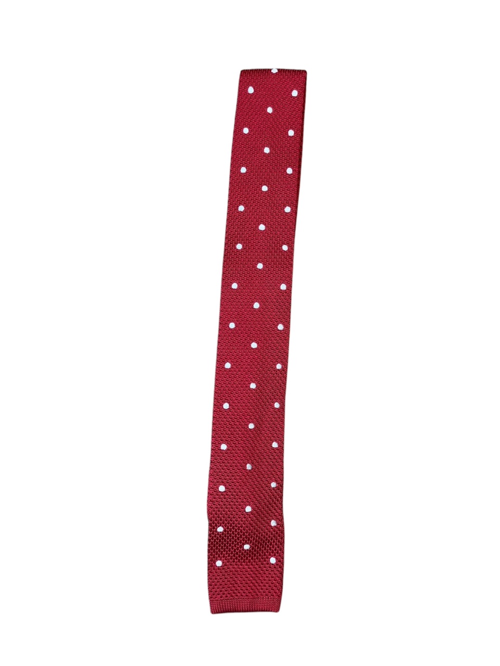 Roundtree & Yorke 100% Silk Knit Tie Red White Polka Dot Men’s Necktie